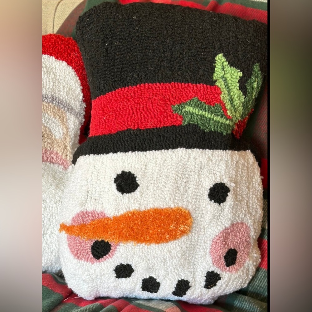 Festive Snowman Shaped Hooked Pillow
